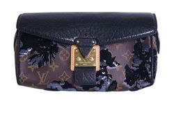 Manege Fleur De Jais Clutch, Canvas/Calfskin/Sequin, Monogram, Brown, AR21